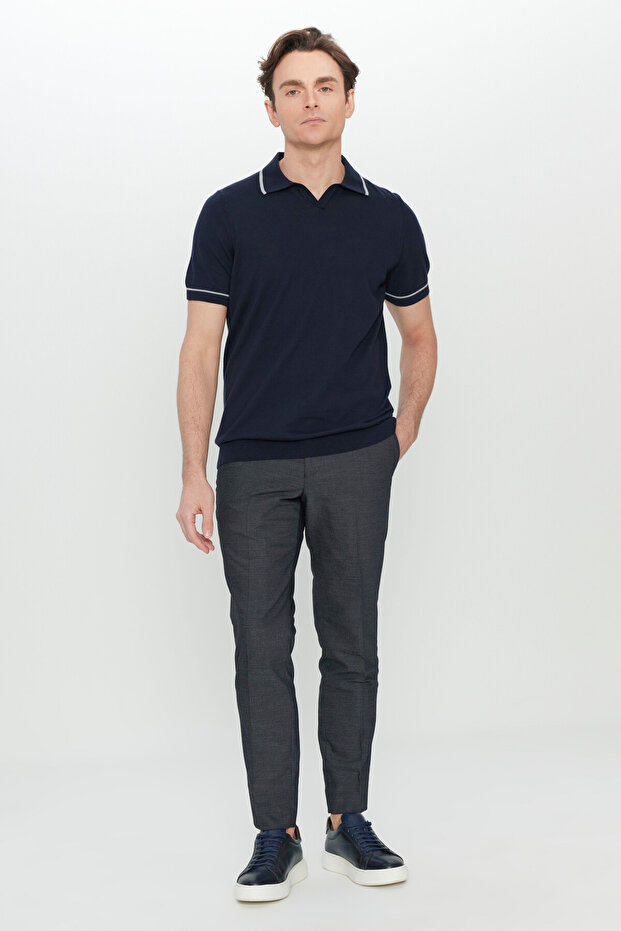 100% Cotton Standard Fit Normal Cut Polo Neck Knitwear Navy Blue T-Shirt