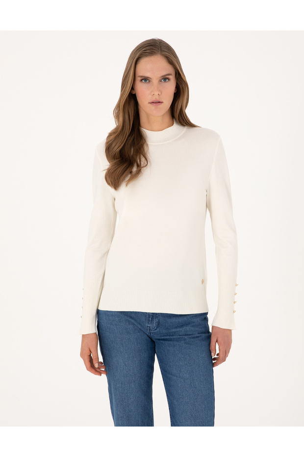 Ecru Slim Fit Half Fisherman Basic Sweater 50310887-Vr019
