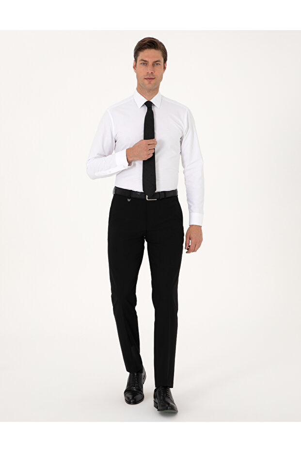 Black Slim Fit Fabric Trousers 50317644-Vr046