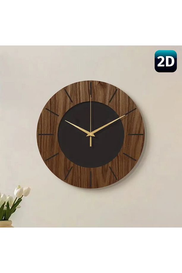 ÖZEL AHŞAP KUTUSUNDA MODERN IŞIKLI DUVAR SAATİ SİYAH CEVİZ 50 CM ÖLÇÜSÜNDE - 4