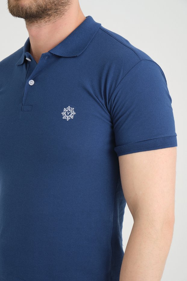 Men's Parliamentarian Blue Polo Neck Cotton Short Sleeve Waffle T-Shirt Tshirt