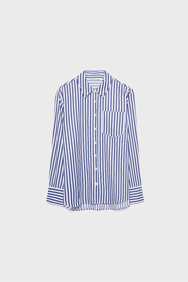 قميص بوبلين مخطط أساسي مع جيب - 5