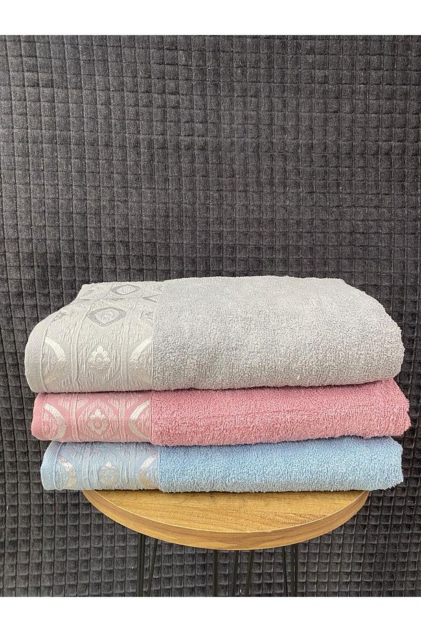 Göz 3’lü Banyo Havlusu Seti – 3 Adet 100x150 cm, %100 Pamuk, Yumuşak Dokulu, Desenli Havlu - 4