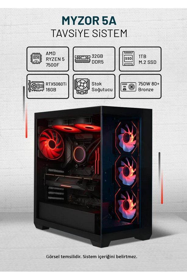 Myzor 5a Amd Ryzen 5 7500f 32gb Ram 1tb Ssd Rtx5060ti 16gb Freedos Tavsiye Sistem - 1