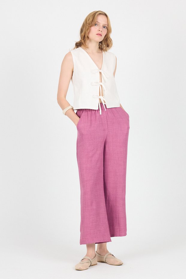 Rose Cotton Elastic Waist Wide Leg Trousers 4657