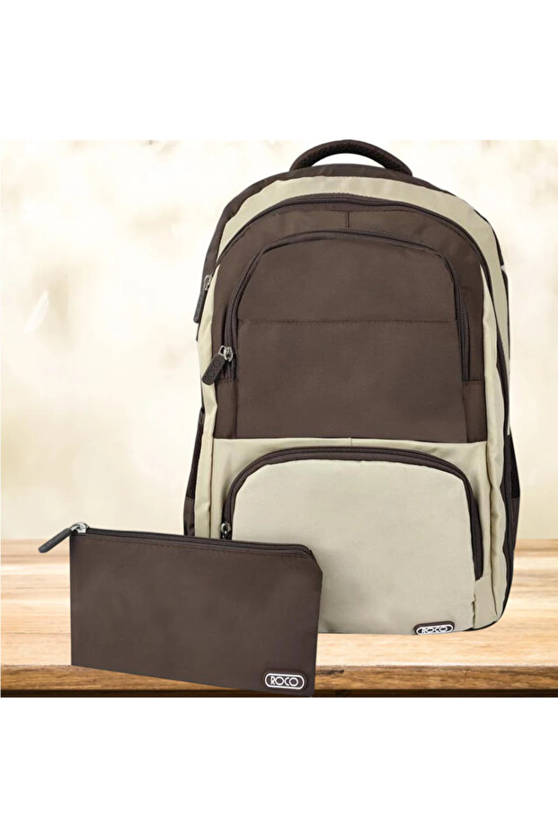 حقيبة ظهر بمزيج من لونين مع ملحق - 1