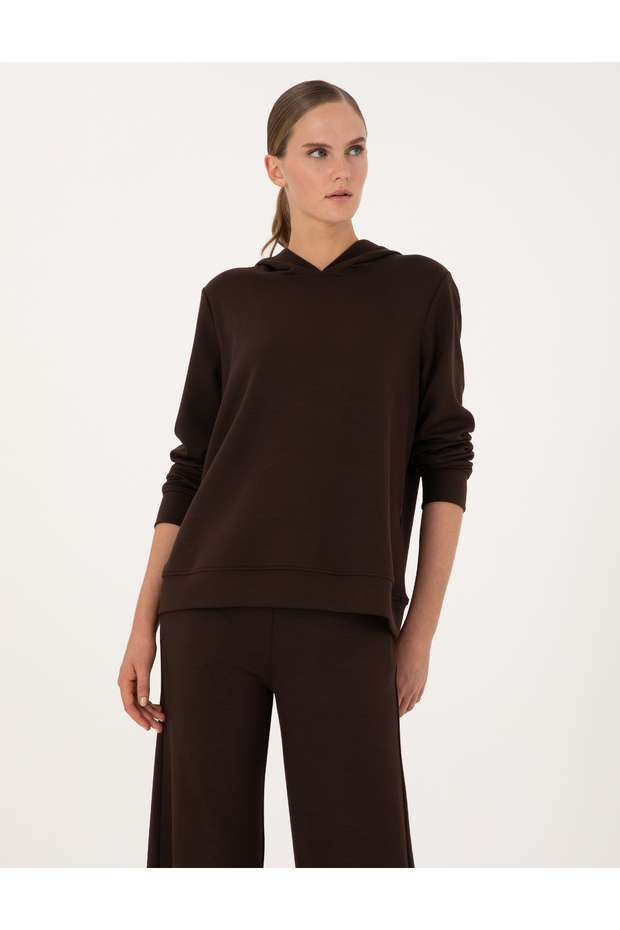 Brown Oversize Modal Blend Hooded Sweatshirt 50314972-Vr029