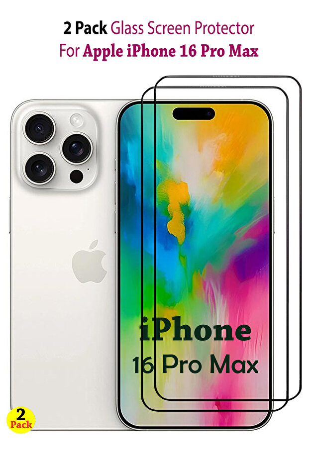 عبوة من قطعتين من واقيات الشاشة لهاتف Apple iPhone 16 Pro Max - أسود - 1