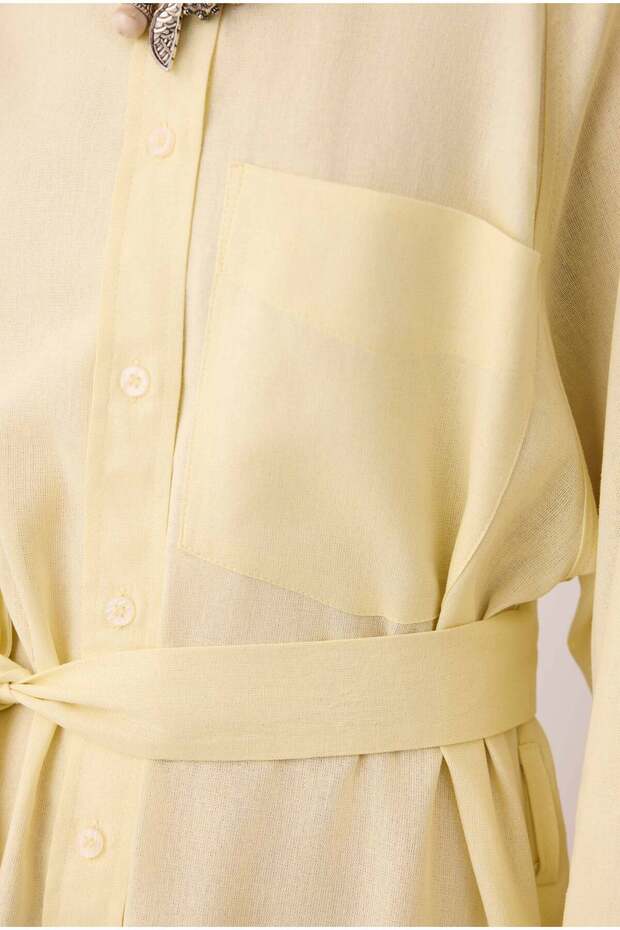 Reglan Kol Keten Elbise Soft Sarı - 2