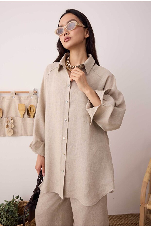 Reglan Kol Basic Keten Gömlek - 5