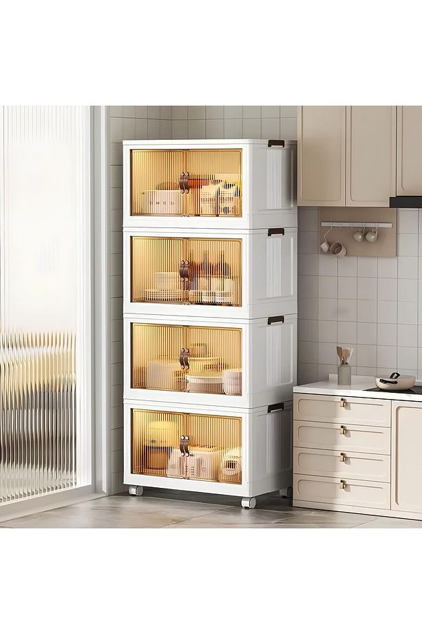 Çok Amaçlı Kapaklı İstiflenebilir Organizer Dolap – 4'lü Set (Beyaz) - 1