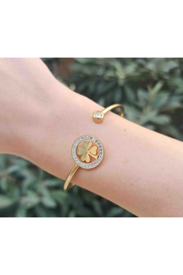 Steel Clover Figure Thin Stone Handcuffs