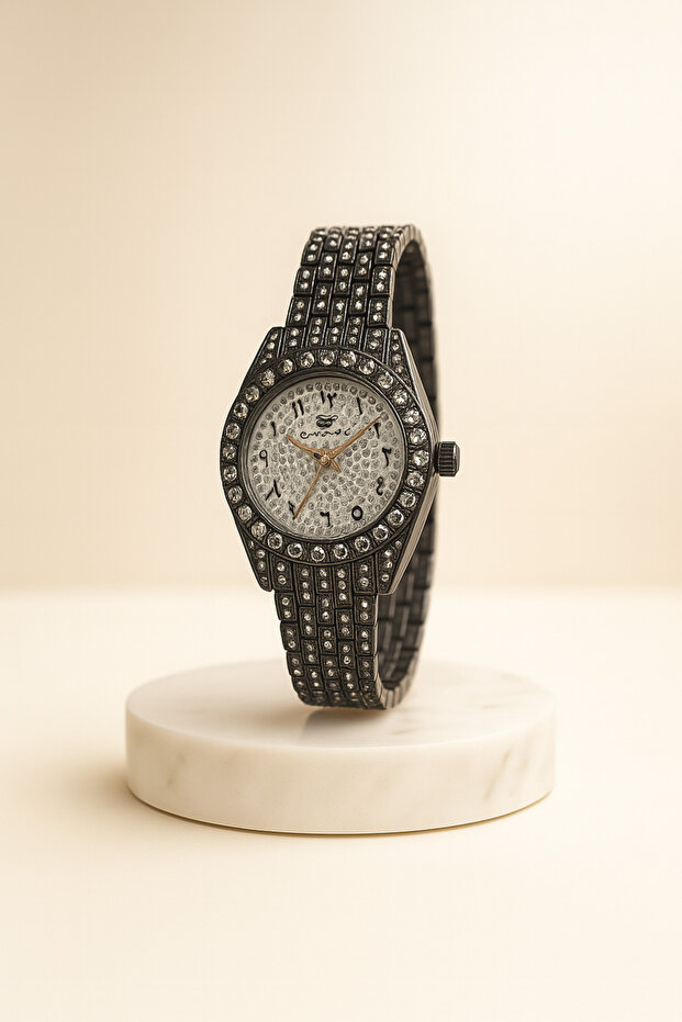 Arabic Numeral Stone Metal Calendar Women's Wrist Watch