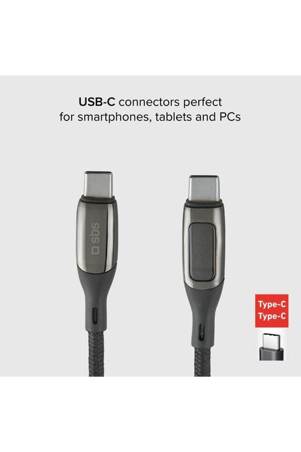 كابل بيانات من النوع C إلى النوع C، بطول 1 متر، للشحن ونقل البيانات، بشاشة LCD - 2