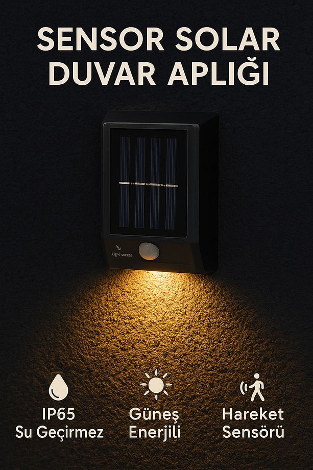 Güneş Enerjili Su Geçirmez Dış Mekan Aydınlatma Lambası-Tekli Model Solar LED Bahçe Aplik Işığı, - 6