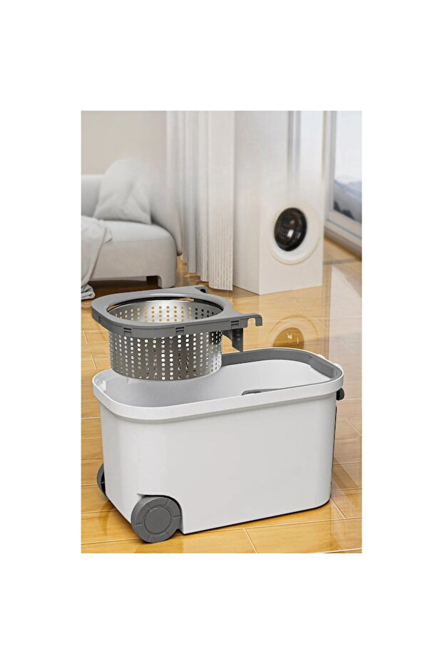 Rotating Mop Bucket Set with Two Refills, with Stainless Steel Wringer and Separate Drain, Dreamramp, Handle on - 3