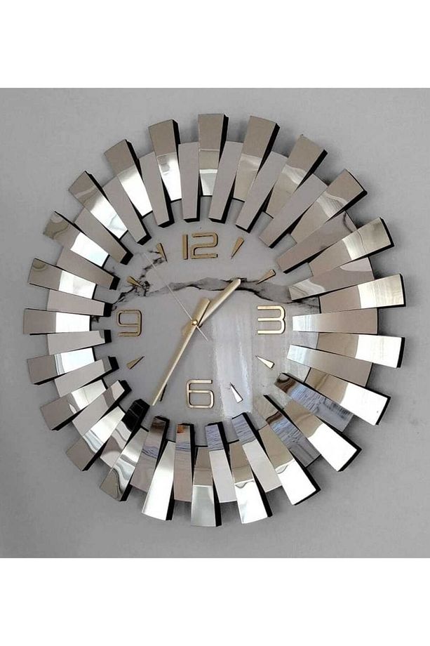 3 LÜ SET ÖZEL AHŞAP KUTUSUNDA MODERN IŞIKLI PİANO DUVAR SAATİ 50 CM GÜMÜŞ 2 ADET RAF (25X45 CM) - 5