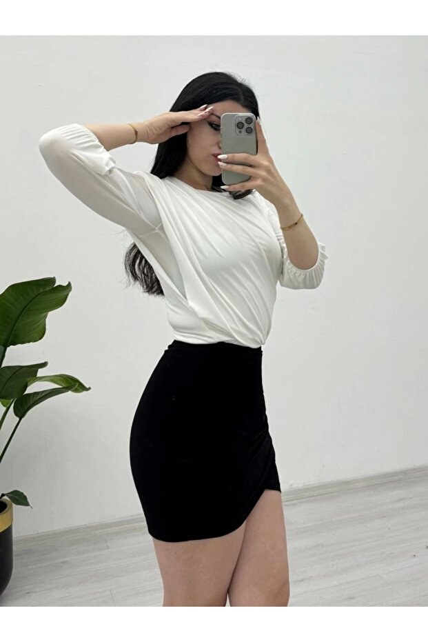 بلوزة Sendy مبطنة بكتف مربوط مع بذلة داخلية - أبيض - 3