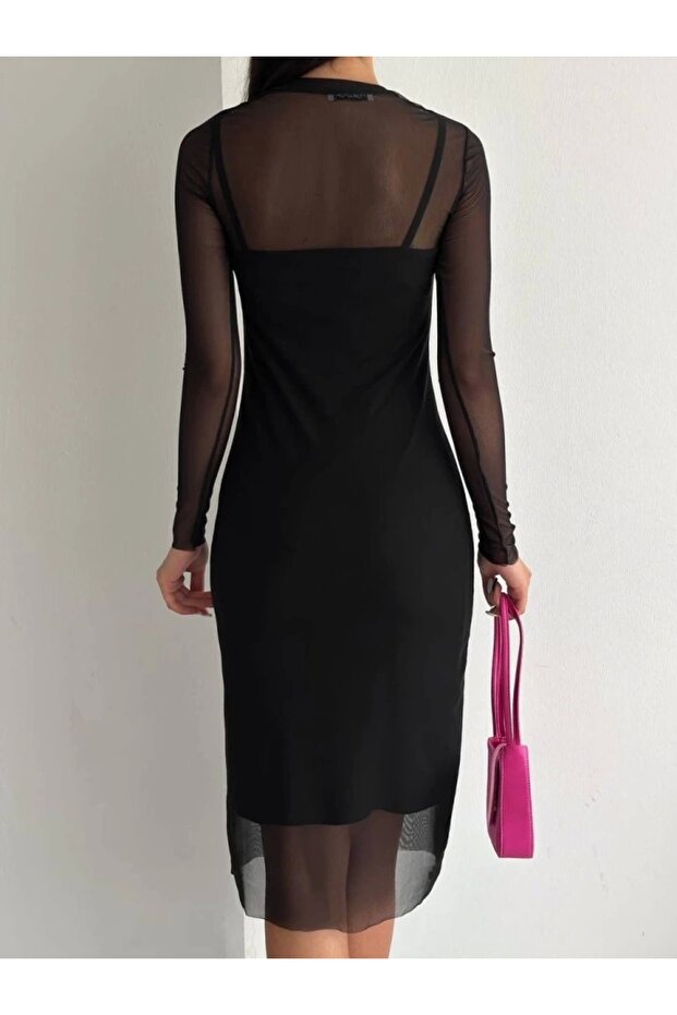 بدلة تي شيرت من التول - أسود - 3