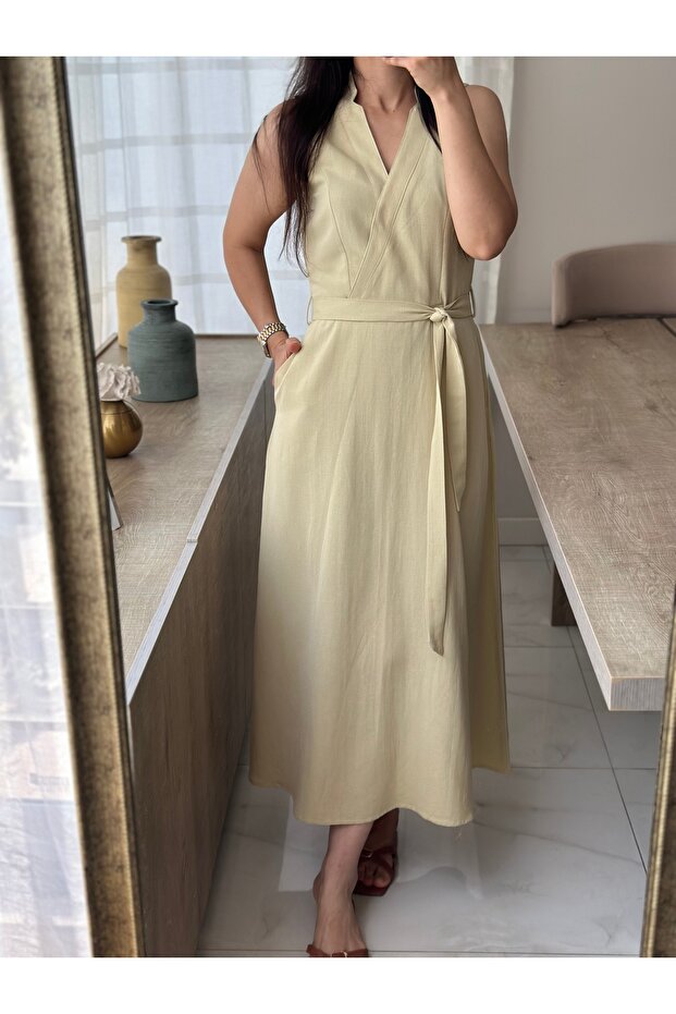 Sarı Keten Elbise - 2