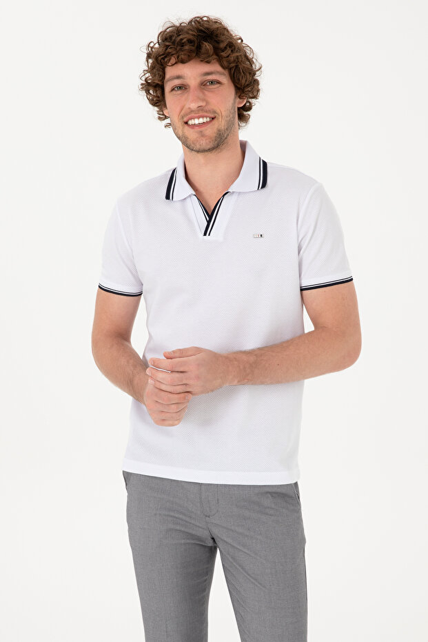 Men's Slim Fit Crew Neck White T-Shirt 50306872-Vr013