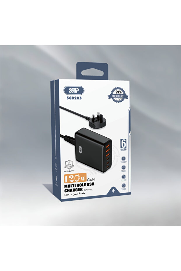 منصة شحن سريعة ب 3 منافذ USB و 3 منافذ USB-C،