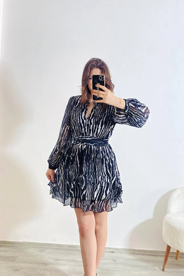 Beli Lastikli Astarlı Tül Mini Elbise - 1