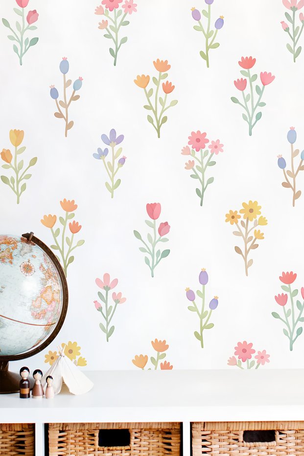 Watercolor Flower Wall Sticker Set - 20 Pieces 20 cm Children's Room Decoration Set
