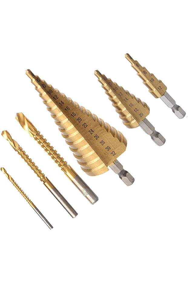 High-Speed Reaming Pagoda Sawtooth Set - 6 PC Titanium Step Drill Bit with Box
