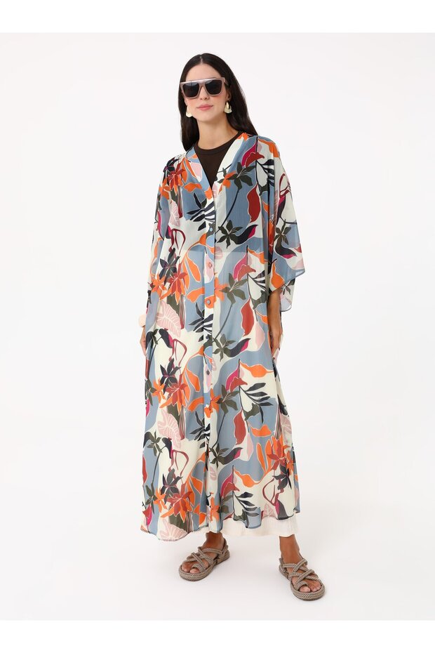 كيمونو شيفون مطبوع - متعدد الألوان - - 1