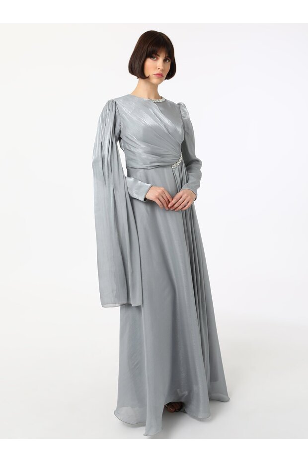 Rochie de seara Hijab - Gri - - 1