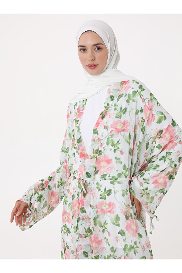 كيمونو شيفون مطبوع - منقوش باللون الوردي- - 5