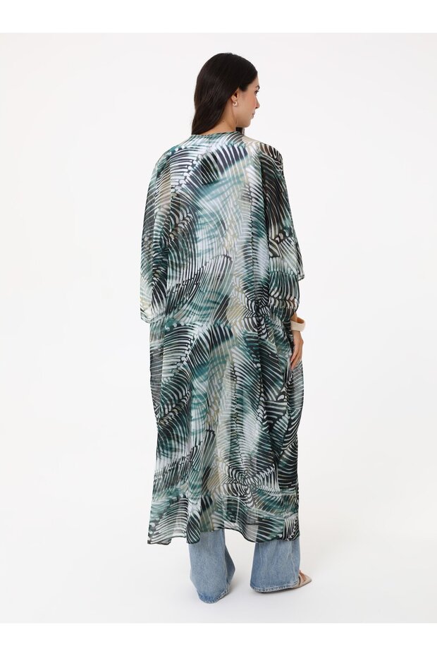 عباية شيفون طويلة منقوشة - كاكي منقوش - - 5