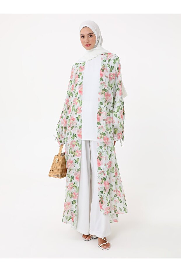 كيمونو شيفون مطبوع - منقوش باللون الوردي- - 2