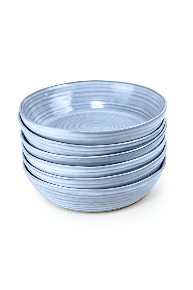 Tia Stoneware Soup Plate - 23cm, Blue (Set of 6)