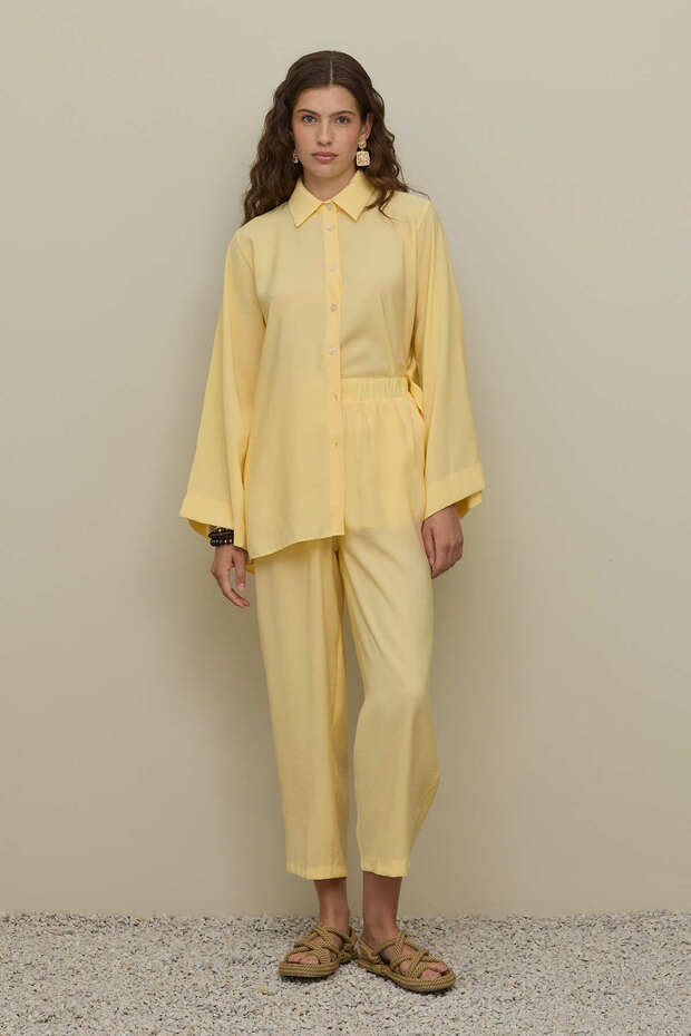 Basic Modal Gömlek Takım Sarı - 6