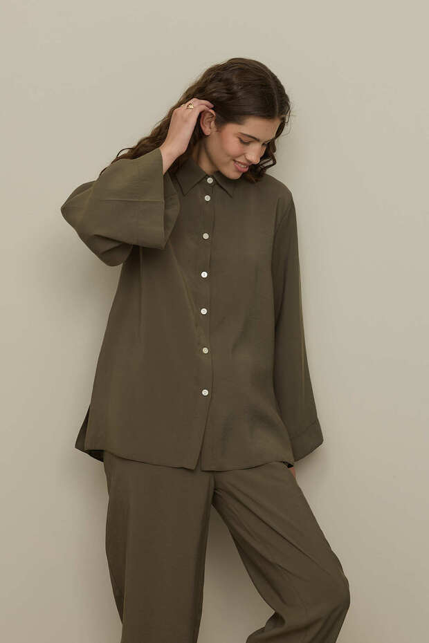 Basic Modal Gömlek Takım Haki - 4
