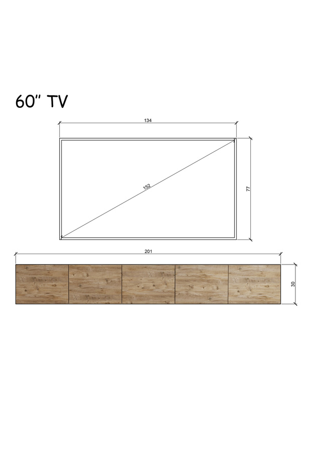 200 cm MDF 5 Kapaklı Dolaplı Minimalist Ahşap Duvara Monte TV Ünitesi – Şık ve Fonksiyonel Tasarım - 7
