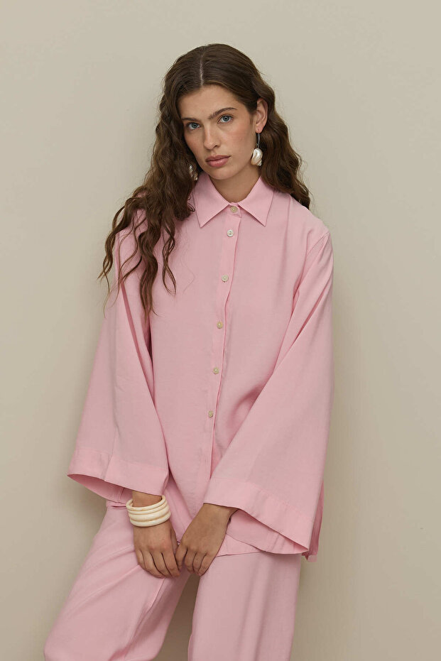 Basic Modal Gömlek Takım Pembe - 6