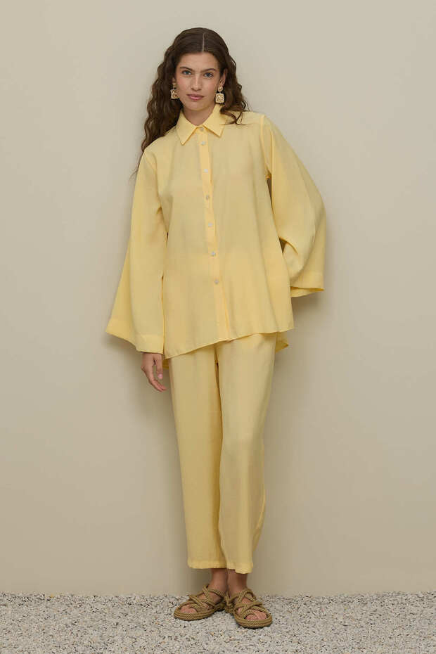Basic Modal Gömlek Takım Sarı - 3