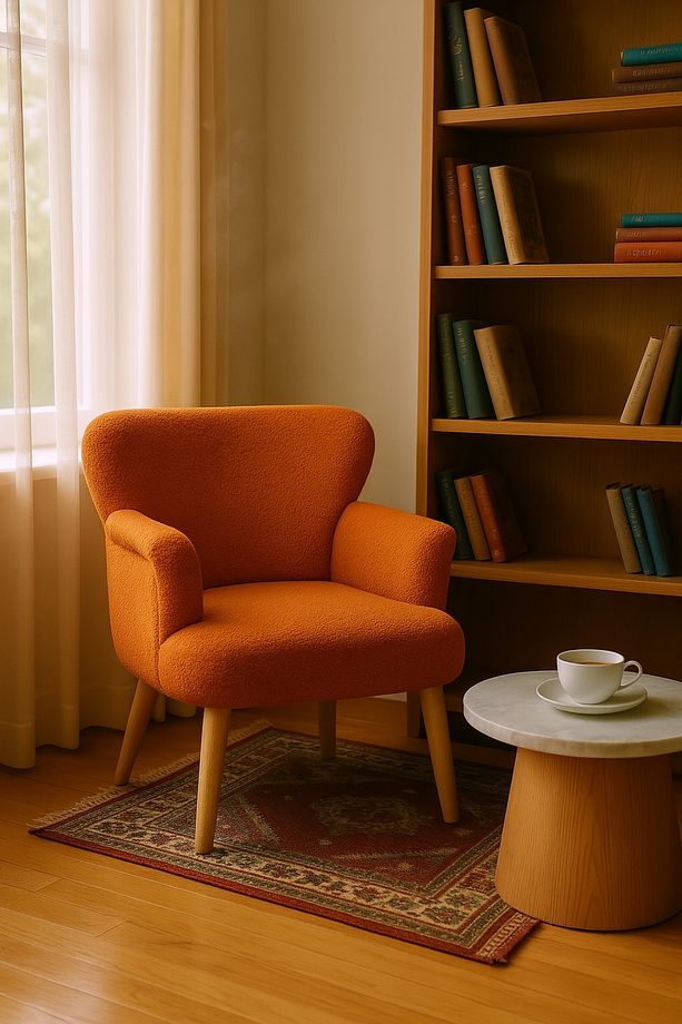 Modern TuruncuTeddy Kumaş Rahat Berjer Tekli Koltuk – Yumuşak Dokulu, Ahşap Ayaklı - 3