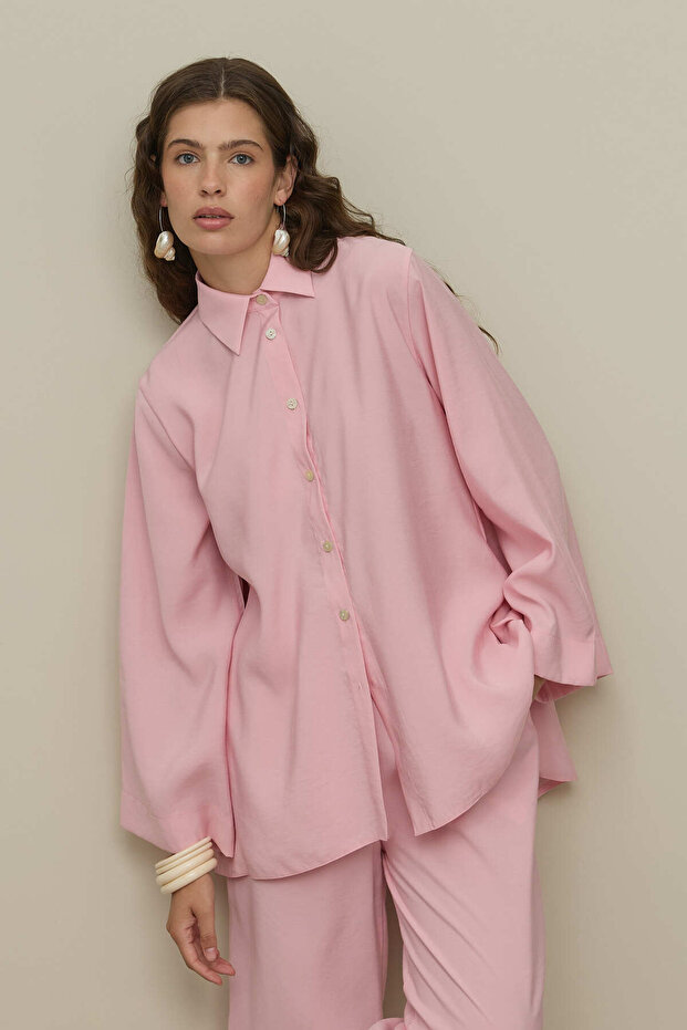 Basic Modal Gömlek Takım Pembe - 8