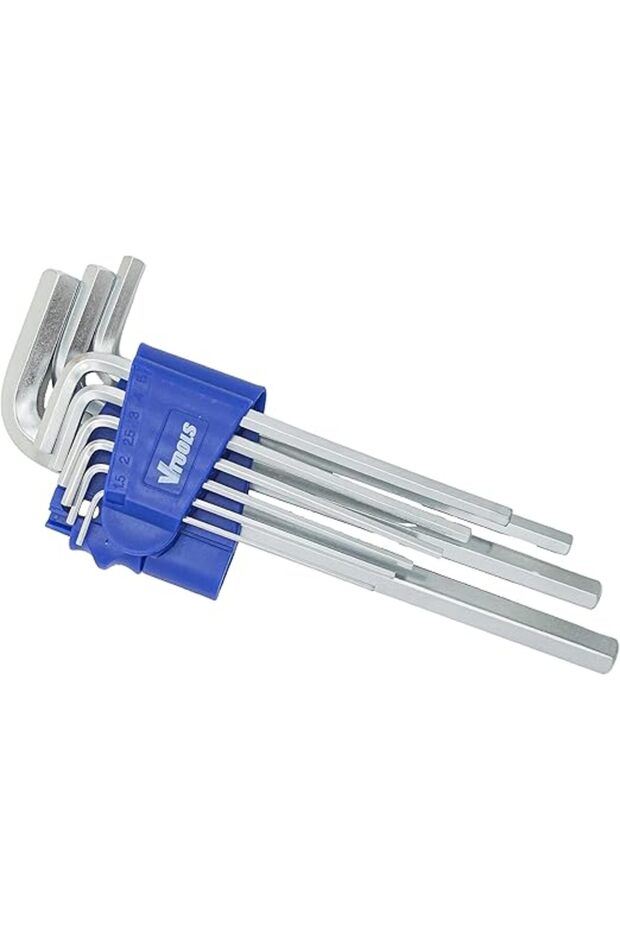 9-Piece Long Chrome Vanadium Hex Key Set (1.5-10mm) for Home Repair & General Use, VT2162