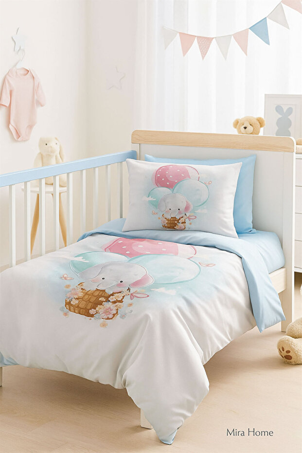 Newborn Baby Bedding Set Elephant Baloon Blue
