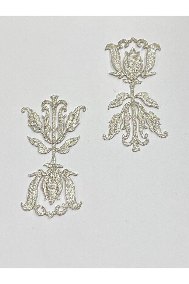 Silver Glitter Iron-On Embroidery Applique / Glitter Applique Set of 2 # 9