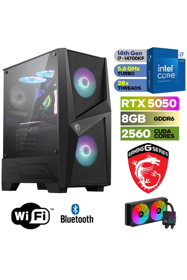 ŞAFAK- GAMİNGPC DDR5-RTX5050 8 GB–İNTEL İ7 14700KF–32GB-64GB DDR5 RAM–1TB M.2 SSD-SIVI SOGUTMALI - 1