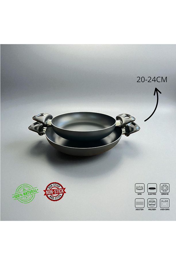 2'li Teflon Tava Sahan Seti | 20 cm + 24 cm | Yanmaz Yapışmaz Yüzey | Hafif ve Pratik Kullanım - 1