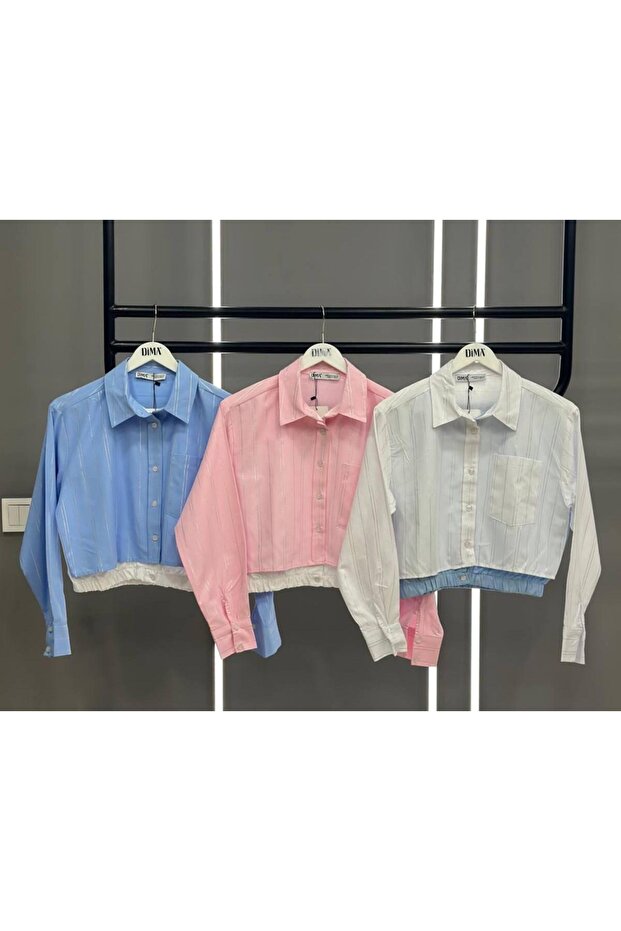 Women's Terrycotton Striped Leaf Detail Double Piece Single Pocket Shirt Makes a Difference