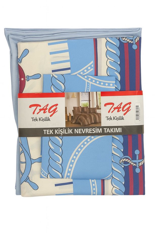 Nevresim takımı tek kişilik pamuklu 3 parca çapa desen - 2