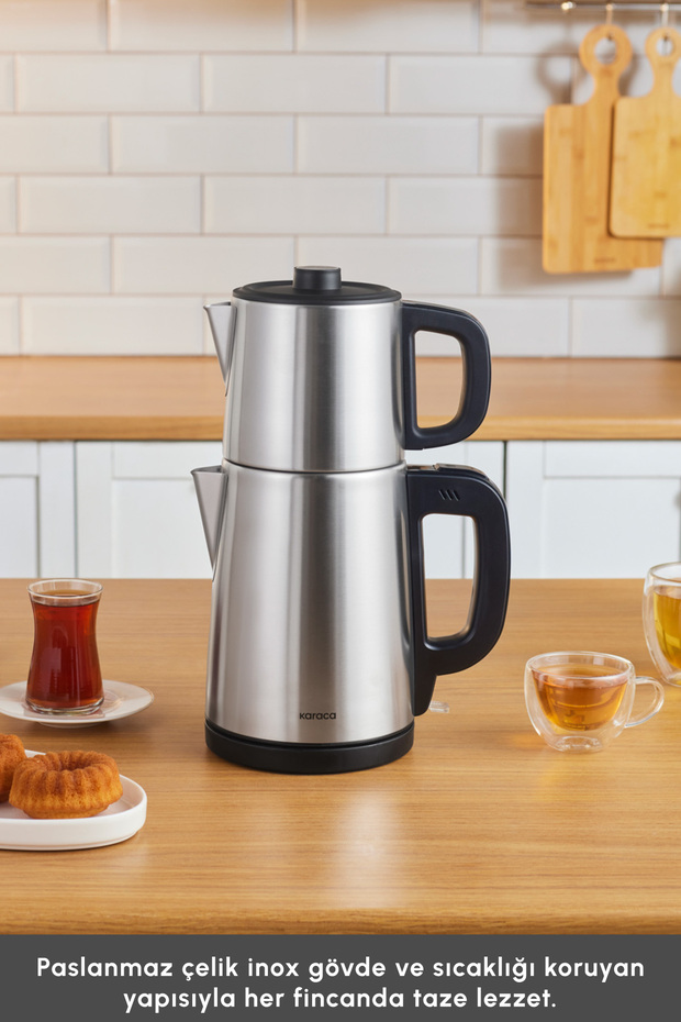 TeaBig XL 35 Çay Bardağı Kapasiteli 2 in 1 Çelik Çay Makinesi ve Su Isıtıcı Inox - 9
